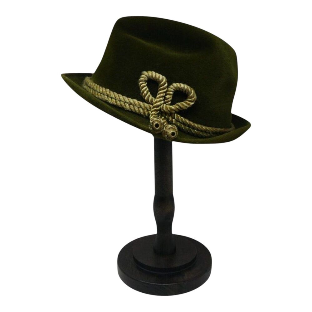 Vintage P&C Habig Vienna Ventilo John Helmer Green Velvet Rope Detail Fedora Hat